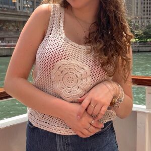 Jessica Simpson Tan Crochet Tank Top